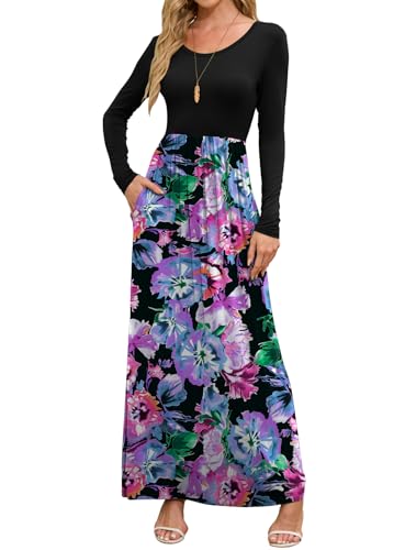 DEARCASE Women's Long Sleeve Maxi Boho Sundress Pockets