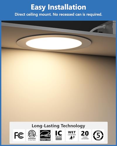 Fondwell Canless Recessed Lighting 6-Inch: 5CCT 12W 90CRI 1050LM for Super Bright Illumination