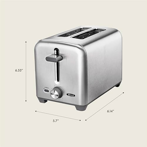 bella Stainless Steel 2 Slice Toaster with Extra Wide Slots & Removable Crumb Tray - 6 Browning Options, Auto Shut Off & Reheat Function - Toast Bread, Bagel & Waffle