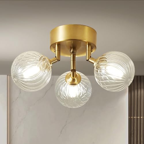 3-Light Bubble Glass Sputnik Semi Flush Chandelier