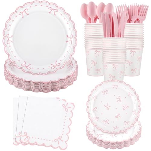 25 Piece Bow Birthday Party Plates and Napkins Set