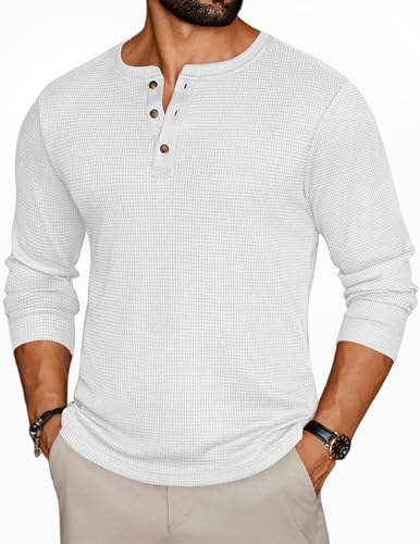 Men's Henley Long Sleeve Waffle Thermal Shirt
