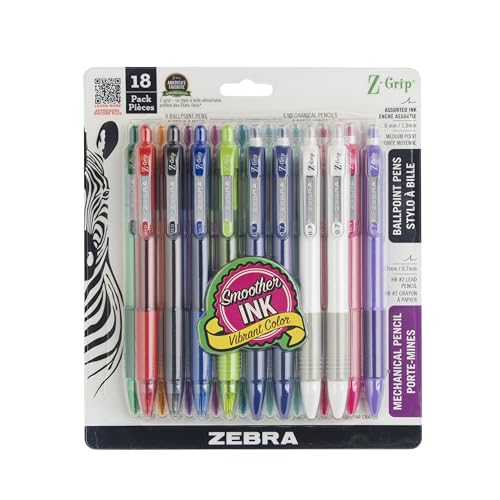 18 Pack Zebra Pen Z-Grip Ballpoint Pens and Pencils