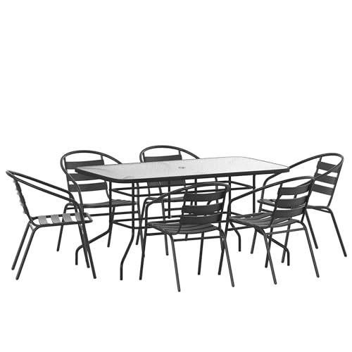 7 Piece Glass Patio Dining Set with Chairs