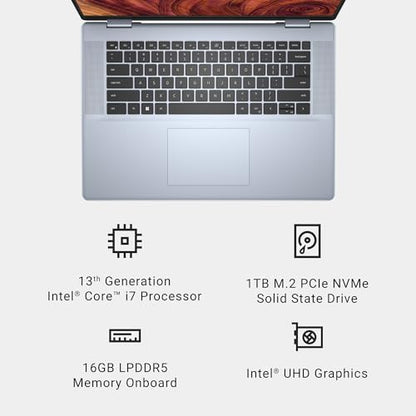 Dell Inspiron 16 Plus 7640 Laptop - 16.0-inch 16:10 2.5K Display, Intel Core i7-13620H Processor, 16GB LPDDR5 RAM, 1TB SSD, Intel UHD Graphics, Windows 11 Home, Onsite & Migrate Service - Ice Blue