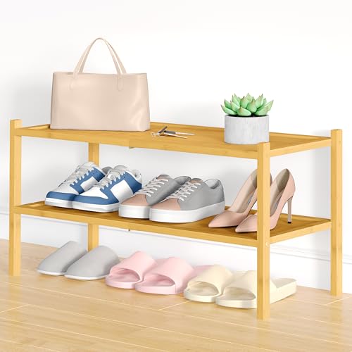 Bamboo 2-Tier Stackable Shoe Rack Organizer