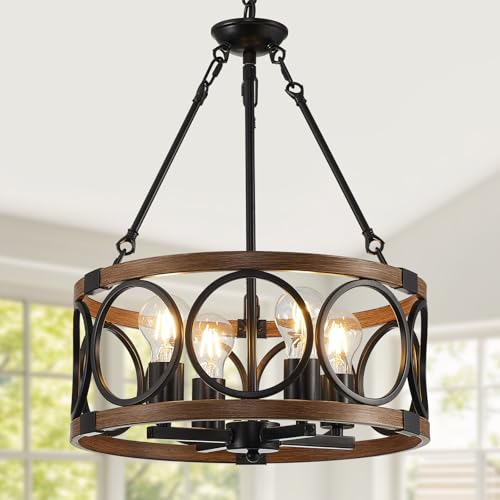 15.7" Farmhouse Chandelier, 4-Light Drum Pendant Fixture