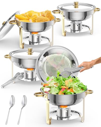 4 Pack 5QT Round Stainless Steel Chafing Dishes