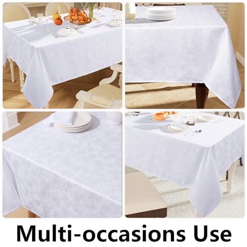 Moosfor Rectangle Tablecloth 60x102 Inch, Waterproof Damask Jacquard Table Cloth, Washable Fabric Table Covers for Dining, Parties, Indoor and Outdoor, White