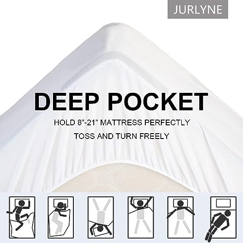 JURLYNE Mattress Pad Twin Size, Quilted Fitted Mattress Cover, Pillow Top with Fluffy Breathable 5D & 7D Spiral Fiber Filling, Cooling Mattress Topper Cover, Protector, White