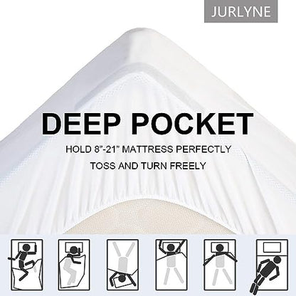 JURLYNE Mattress Pad Twin Size, Quilted Fitted Mattress Cover, Pillow Top with Fluffy Breathable 5D & 7D Spiral Fiber Filling, Cooling Mattress Topper Cover, Protector, White