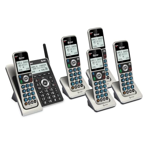 AT&T BL3107-5 5-Handset DECT 6.0 Cordless Home Phone with Bluetooth, Answering System, Smart Call Blocker, Extended Range,2" Backlit Screen, Lighted Keypad with Big Buttons, Caller ID & Call logs