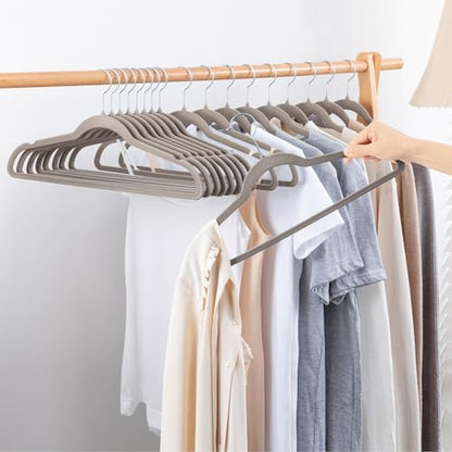 ELONG HOME Velvet Hangers 50 Pack, Grey Slim Felt Hangers with 360° Swivel Hook, Non Slip Skinny Hangers Heavy Duty Adult Hangers for Coats, Pants & Dress Clothes