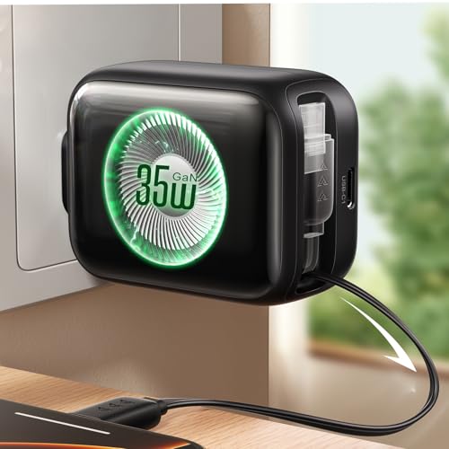 35W USB C Retractable Dual Port Fast Charger Block