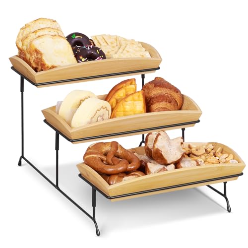 3-Tier Bamboo Collapsible Serving Tray Stand, 12 Inch