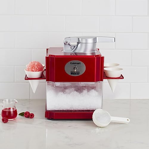 Cuisinart Snow Cone Machine - Makes 5 Icy Cones for Slushies & Frozen Drinks - Includes Reusable & Paper Cones, Red, SCM-10P1