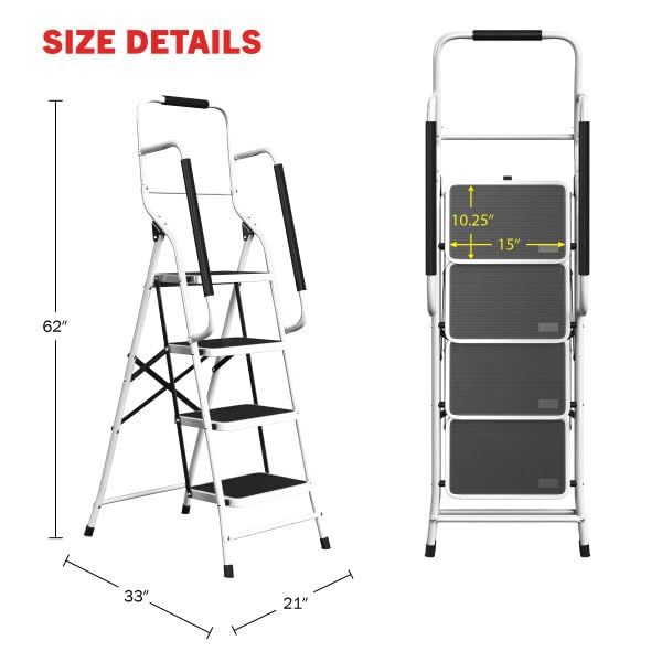 4 Step Folding Ladder with Handrails by Stalwart