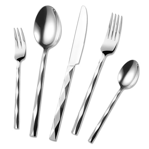 20-Piece 18/10 Stainless Steel Diamond Pattern Flatware Set