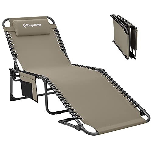 KingCamp Reclining Lounger Chair Camping Cots, 74.8" x 23.2" x 13.3", Beige