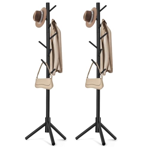 2 Pack Freestanding Coat Rack with 8 Hooks Adjustable