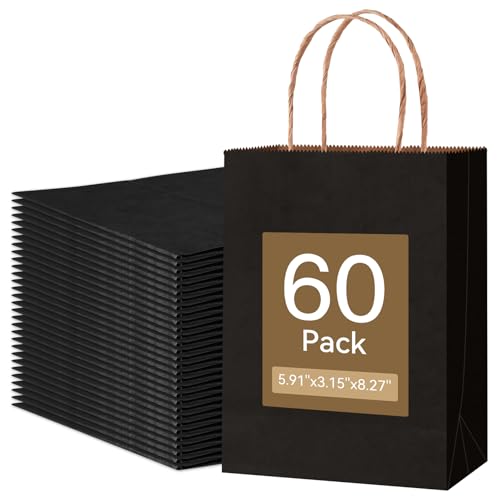 60 Pack Small Kraft Paper Gift Bags with Handles