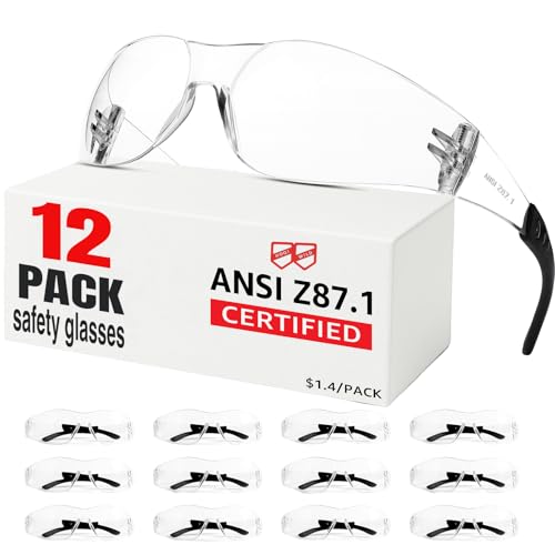 12 Pack Impact-Resistant Z87 Safety Glasses
