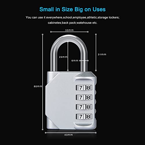 Diyife® Combination Lock, [2 Pack] 4 Digit Padlock Weatherproof for School Gym Locker, Filing Cabinets, Toolbox, Case - Silver