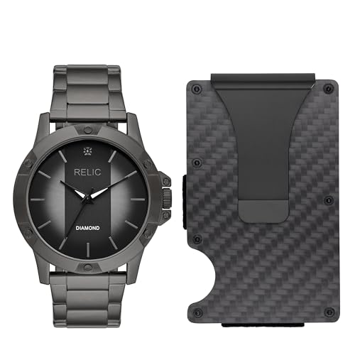 Relic by Fossil Men's Rylan Three-Hand Gunmetal Watch and Black Metal Card Case Gift Set (Model: ZR97014)