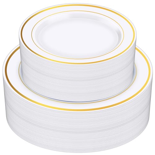 100 Pack Disposable Plastic Plates, 10.25" and 7.5"