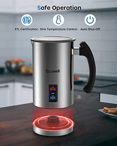 ECOWELL Milk Frother, Coffee Frother Electric, Automatic Hot and Cold Foam Frother, Stainless Steel Milk Steamer and Frother for Latte, Macchiato, Cappuccinos 8.1oz/240 ml Silver, WMMF02