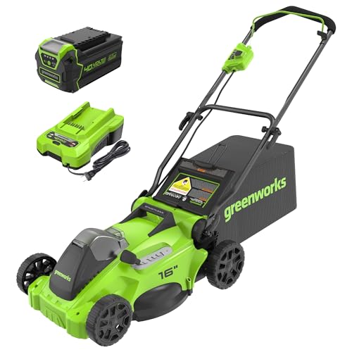 Greenworks 40V 16" Brushless Cordless Lawn Mower, Battery