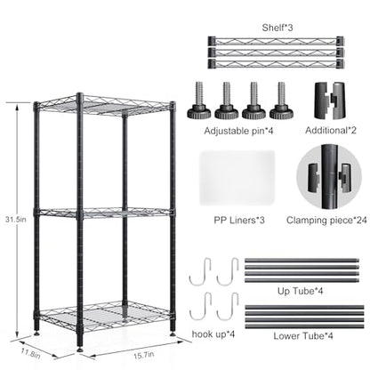 SsngygHme 3 Tier Shelves Storage, Wire Shelf Unit, Standing Adjustable Metal Shelves Organizer, Storage Racks for Restaurant Garage Pantry Kitchen Garage(Small，15.7 '' x 11.8" x 31.5 ")…
