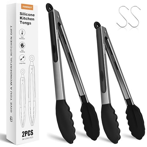 2 Pack Silicone Stainless Steel Kitchen Tongs Set