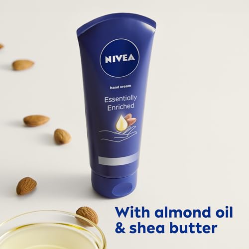 NIVEA Moisturizing Must-Haves Skin Care Set, Essentially Enriched Hand Cream with Almond Oil and Shea Butter, 2.6 Oz Tube (Pack of 2) + Moisture Lip Care Lip Balm, 0.17 Oz Stick (Pack of 2)