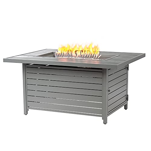 Oakland Living Rectangular 48 in. x 36 in. Aluminum Propane Fire Pit Table, Glass Beads, Two Covers, Lid, 57,000 BTUs in Grey Finish