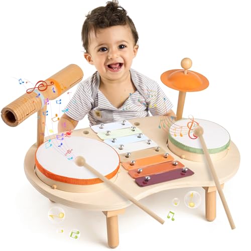 Wooden Drum Set for Toddlers Montessori Musical Toy