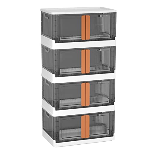 HAIXIN Plastic Storage Containers, Stackable Closet Organizers and Storage, Folding Bookshelf for Bedroom, 8.4 Gal Collapsible Laundry Organizer, 4 Pack