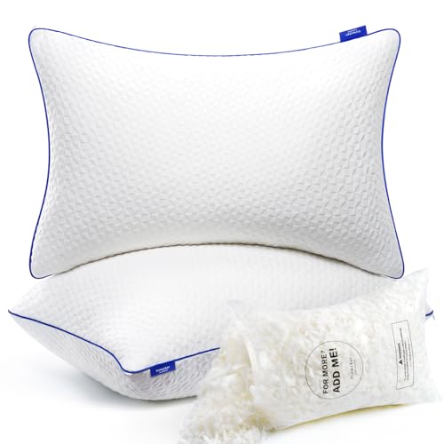 viewstar Shredded Memory Foam Pillows Queen Size Set of 2, Adjustable Firm Pillows for Side Back Stomach Sleepers, Bed Pillows with Washable Removable Cover 20"x 30"