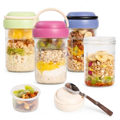 4 Pack Overnight Oats Glass Jars with Lids