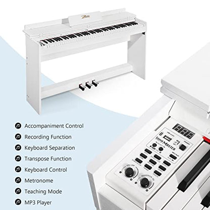 ZHRUNS Digital Piano 88 Key Full-Size Weighted Keyboard Piano,MP3 Function, Remote Control, Power Supply, 3 Pedals, MIDI/Headphone/Audio Output Feature, Suitable for Beginners/Adults