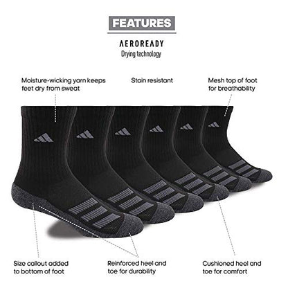 adidas Kids-Boy's/Girl's Cushioned Angle Stripe Crew Socks (6-Pair), Black/Onix Grey/Night Grey, Medium