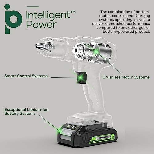 Greenworks 24V Brushless Drill / Driver, 2Ah USB Battery and Charger Included