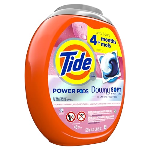 Tide Power PODs 2-in-1 Laundry Detergent Pods with Downy Soft Boosters, Lasting Freshness with April Fresh Scent, 45 Count