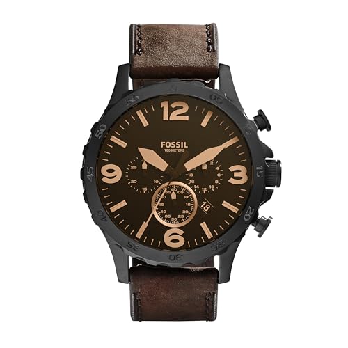 Fossil Nate Stainless Steel Leather Chronograph Watch