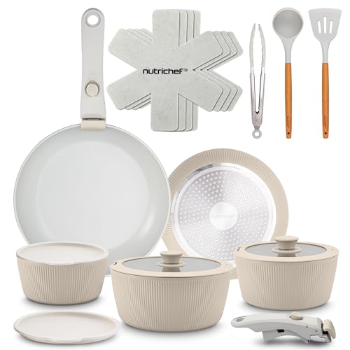 18-Piece Nonstick Ceramic Cookware Set with Detachable Handles