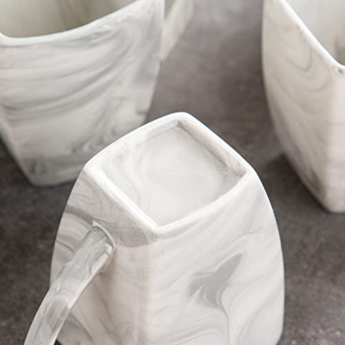 MALACASA Coffee Mugs Set, 12 OZ Porcelain Square Mugs Set of 6, Marble Tea Cups Mugs with Handle for Espresso, Cappuccino,Tea and Cocoa, Series BLANCE