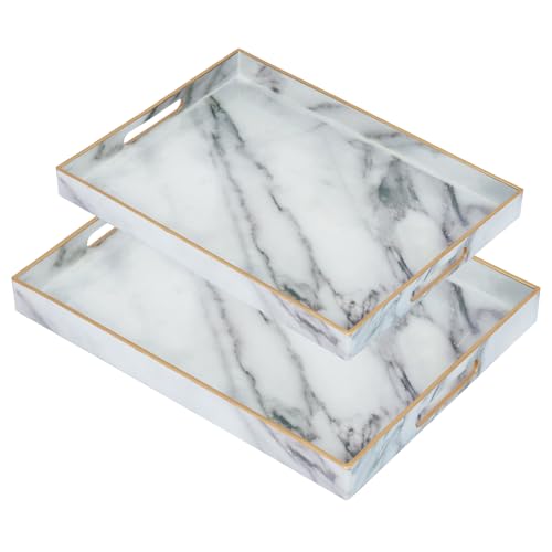 2 Pack Rectangular Plastic Serving Trays with Handles