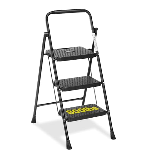 3 Step Foldable Ladder, 800lbs Portable Step Stool
