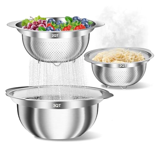 3 Piece Stainless Steel Mixing Bowls and Colanders