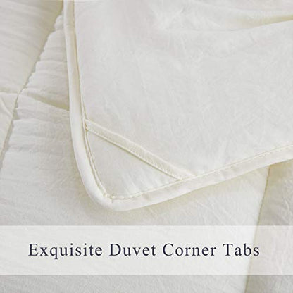 HIG 3pc Prewashed All Season Down Alternative Comforter Duvet Insert -Quilted Comforter with Corner Tabs -Box Stitched -250GSM Fiberfill Chic Farmhouse Style Bedding(Salomon,Twin,Ivory)